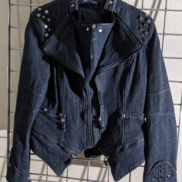 Chou Yatou black/gray denim moto jacket in Medium. - Picture 8 of 11